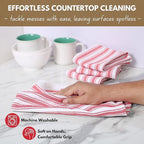 Native Fab 100% Cotton Red Kitchen Towels - 16x26 inches - Set of 4 - Basket Weave Stripe Dish Towels for Cleaning, Drying Dishes, Absorbent Dish Cloths Set with Hanging Loop - Red White