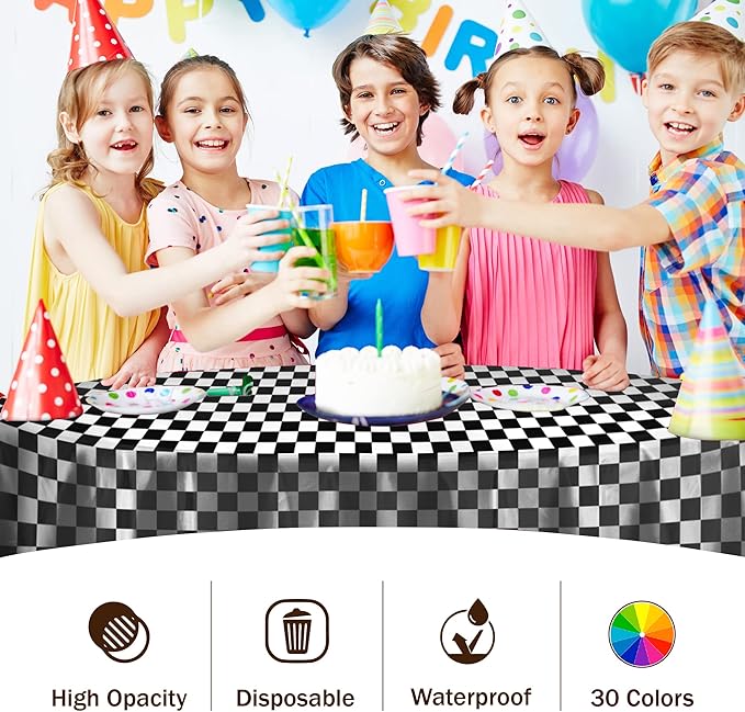 Exquisite Party Solids 12-Pack - Premium Plastic Tablecloth 84 Inch Round Table Cover - Checkered