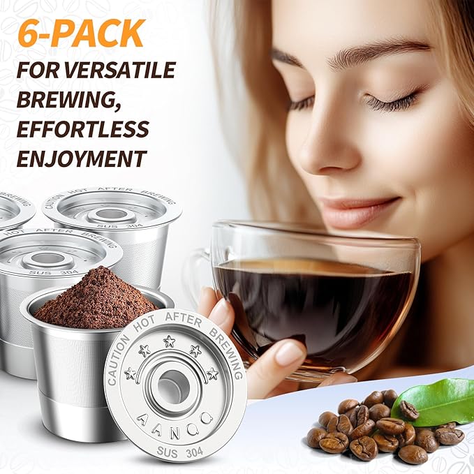 6 Pack K Cup Reusable Coffee Pods for Keurg: Stainless Steel Refillable K Cup - Reusable Coffee Filter for Keurg 1.0 Coffee Maker, Permanent, Eco-Friendly, BPA-Free