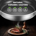 PekGema Hybird Nonstick Frying Pan with Lid 12 inch, Stainless Steel Skillet, Ceramic Non-stick Oven-Safe Chef Pan, Induction Ready, PFOA PFAS FREE Cookware