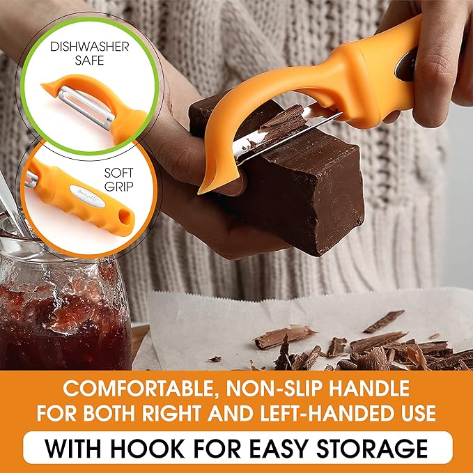 Spring Chef Premium Stainless Steel Swivel Potato Peelers for Kitchen, Metal Vegetable Peelers with Comfortable Handle for Apple, Cucumber, Veggie, Fruit, Carrot, Dishwasher Safe - Set of 2 - Mango