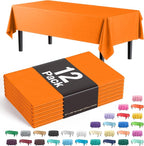 Exquisite 12-Pack Premium Plastic Tablecloth 54in. x 108in. Rectangle Table Cover - Orange