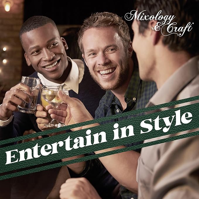 Mixology & Craft Bartender Kit: 10-Piece Cocktail Shaker Set with Dark Bamboo Stand | Complete at Home Bar Set with Bar Accessories | Great Housewarming Gift | Leak-Proof Design (Silver)