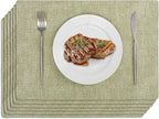 Softalker Vinyl Placemats Set of 6 - Faux Leather Heat Resistant Place Mats, 100% Waterproof Oilproof Wipe Clean Table Mats for Indoor & Outdoor Use, 17’’×12’’, Grass Green