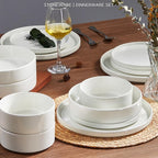 Stoneware Dinnerware Sets for 4 with Pasta Bowl, Onader 16 Piece Plates and Bowls Dish Set, Speckled Kitchen Dishware Dining Ware, Microwave & Dishwasher Safe - Cloud White