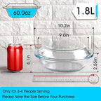 Mini-9 inch (60 OZ) Round Glass Casserole Dish With Lid, Round Oven Safe Glass Bakeware with Handles （1.9 QT）