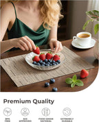 Leetaltree Light Brown Placemats Set of 4 - Heat Resistant Non-Slip Place mats for Dining Table, Washable Durable PVC Vinyl Woven Table Mats（Light Brown, 4）