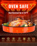Round Roasting Pan Set Bakeware 4 Pack Baking Cake Pans Enamel Casserole Dish 9/10/12/14 Inches Chicken Roaster Oven Dishwasher Safe Christmas New Year Holiday Gift (Orange)