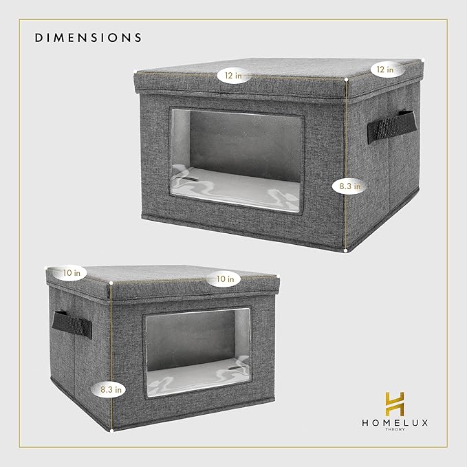 HOMELUX THEORY Hard Shell China Storage Containers for Dishes, 2pcs 12"x8" Plate Storage, Square Storage Containers with Lid, Heavy Duty Fine China Dish and Dinnerware Storage with 30 Felt Pads