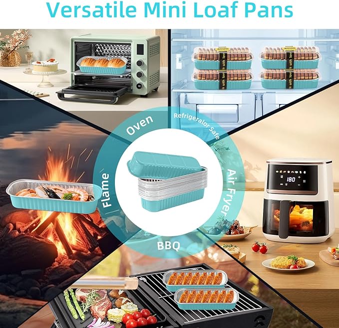 Mini Loaf Pans with Lids and Spoons Sealing Sticker,30 Pcs 6.8oz Cake Pans for Baking Disposable Aluminum Foil Red cake pan (30 Pcs Blue)