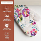 Maison d' Hermine Oven Gloves 100% Cotton Oven Mitt 7" x 13" with Loop Heat Resistant, BBQ, Cooking Gloves, Baking, Grilling, Kitchen, Handling Hot Pans Spring/Summer (Pack of 1, Rose Garden)