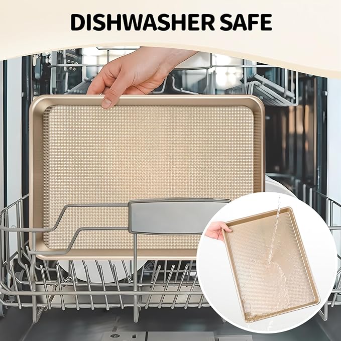 Vinino Quarter Sheet Pan, Baking Sheet, Cookie Sheets For Baking With Square Texture Pattern, Thicker Carbon Steel Non-Stick Baking Pan Tray