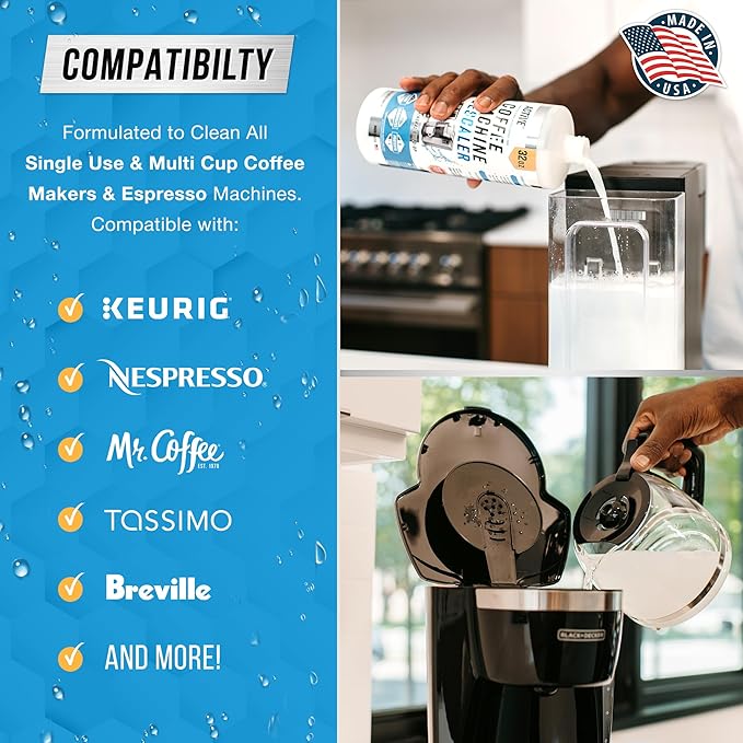 ACTIVE Coffee Machine Descaler Descaling Solution - 32oz (8 Uses) Compatible with Keurig,Nespresso,Breville,Delonghi, Jura, Ninja - Espresso Coffee Maker Cleaner,Coffee Pot Cleaning Limescale Remover