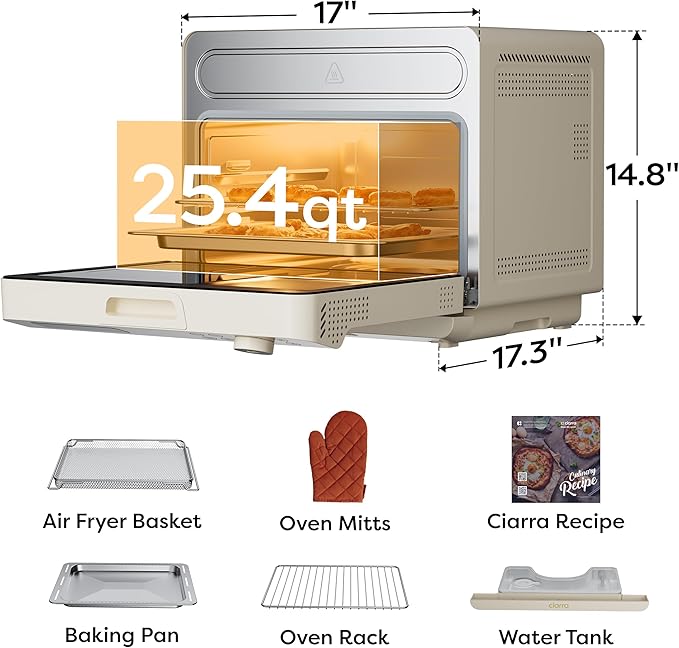 CIARRA Nosh Oven Pro 12-in-1 Countertop Steam Oven with Air Fryer, 25.4QT Steam Air Fryer Oven Combo, Convection Steam Oven Toaster with Rapid Steam, Bake, Steam Self-Clean, Dehydrate, Ferment, White