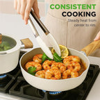 NutriChef 14-Piece pots and pans Set Ceramic Cookware Set - Induction Safe Pots and Pans with Glass Lids, Cool-Touch Handles, Dishwasher Safe, Includes Ladle, Tongs, Spatula, White