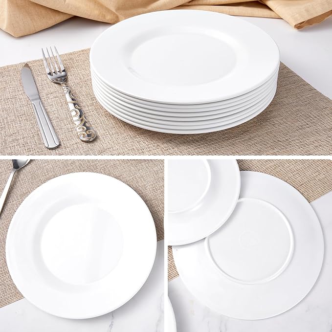Plates 10inch Melamine Dinner Plates Round White Durable Dishes Set of 8 for Salad Dessert Dinner