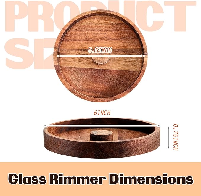 4 Pcs Margarita Salt Rimmer Set Glass Rimmer with Lid Home Bar Accessories Plate for Sugar Drinks Cocktails Bartender Tool Kit Party Restaurant, 5.9" Diameter (Acacia Wood)
