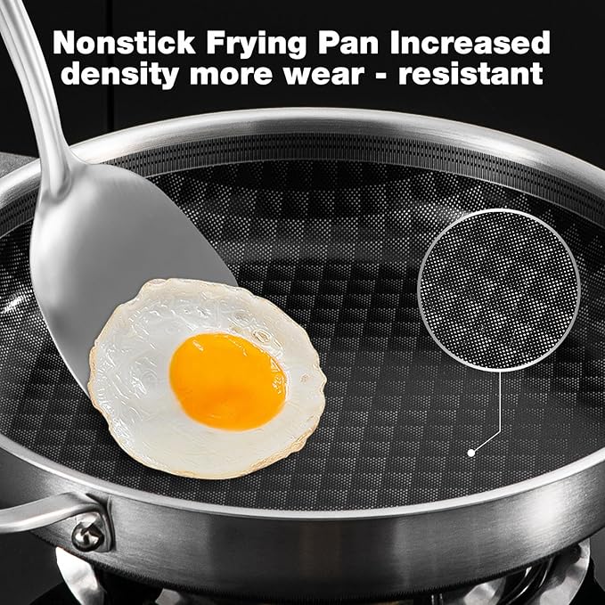 8-10-12 Inch Non Stick Frying Pans, NonStick Stainless Steel Pan Set, Tri-Ply Skillets and Pan Set, Induction Cooker Compatible, Cool-Touch Handle, Dishwasher and Oven Safe