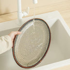 Ceramic Large Serving Platters- Set of 3 Oval Platters for Entertaining. Modern Kitchen Dishes for Dinner, Fruit, Salad, Turkey, etc. Oven, Dishwasher Safe, 15.75" / 13.75" /12",Caramel Brown