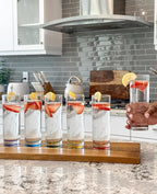 Red Co. Set of 6 Collins Slim Tall Highball 10 Fl Oz Water Beverage Glasses with Multicolor Bottoms