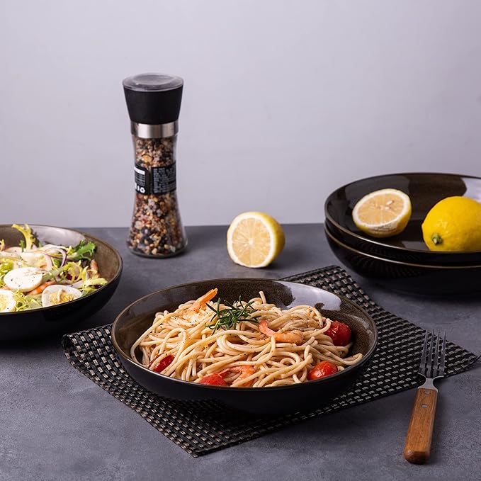 LERATIO Large Pasta Bowls,38oz Ceramic Pasta Bowls,9.0" Reactive Glaze Pasta Bowl Set of 6,Microwave & Dishwasher,Oven Safe,Wide Serving Bowls for Salad,Pasta,Fruit,Scratch Resistant-Coffee