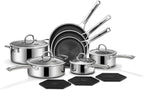SNOWCLAD Pots and Pans Set Non Stick, 14 Pcs Hybrid Stainless Steel Cookware Sets, Non Stick Frying Pans, Saucepans, Saute Pan & Stock Pot, PFOA Free Kitchen Skillet,Induction Compatible