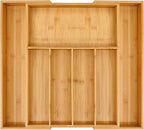 VaeFae Premium Bamboo Drawer Organizer, Expandable Silverware Drawer Organizer, Cutlery Tray with Dividers for Kitchen Utensils (Natural, Large)