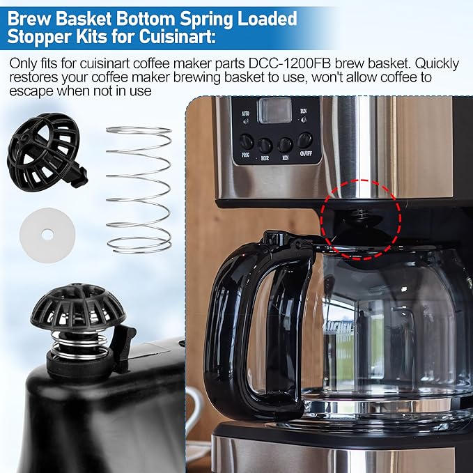Coffee Machine Brew Basket Bottom Spring Loaded Stopper Kits Replacement for Cuisinart Coffee Makers, Coffee Maker Parts Fit for Cuisinart DCC-1200, DCC-1200BCH, DCC-1200BW Brew Basket,2Pack