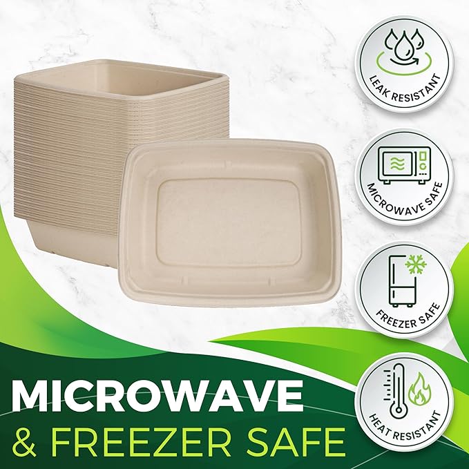 32oz Large Rectangle Paper Bowls [100-Pack], Heavy Duty Disposable Bowls Perfect for for Taco Salad, Burrito, Nacho, Pasta, Compostable Bowls for Party