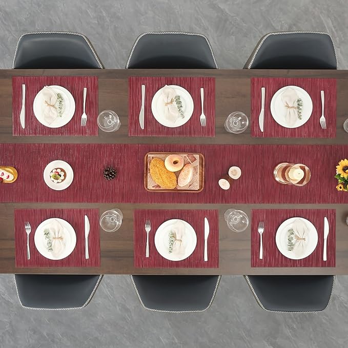 Myir JUN Placemats Set of 4, Vinyl Woven Placemats Place Mats Indoor Set of 4 Washable Table Mats Non-Slip Place mats for Dining Table (Red, Set of 4)