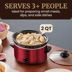 Elite Gourmet MST-275XR Electric Oval Slow Cooker, Adjustable Temp, Entrees, Sauces, Stews & Dips, Dishwasher Safe Glass Lid & Crock (2 Quart, Metallic Red)