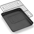 E-far Nonstick Baking Sheet with Rack Set, 12.5 x 9.5 x 1 Inch Cookie Sheet Baking Pan with Cooling Rack for Oven, Commercial Grade & Non-Toxic, Easy to Clean