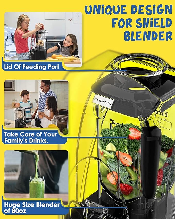 CRANDDI Quiet Commercial Blender with Soundproof Shield, 2200 Watt Professional Blenders for Kitchen with 80oz Pitcher and Self-Cleaning, High-Speed Blenders K90 Grey