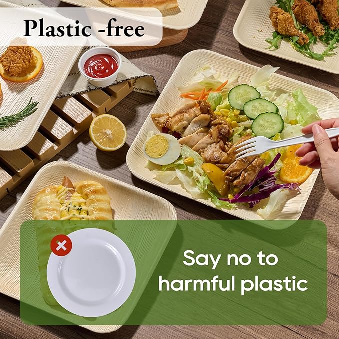 ECOLipak 48 Pack Compostable Palm Leaf Plate Like Bamboo Plate, 10 Inch and 7.85 Inch Disposable Biodegradable Plates Suitable for Party, Dinner