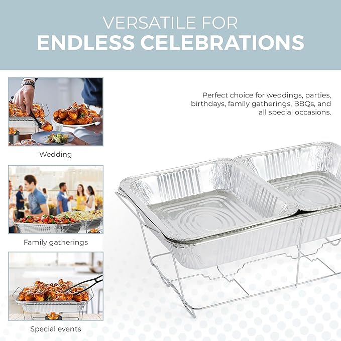 Large Full Size 33-Pcs Disposable Chaffing Buffet with-Covers, Utensils, Fuel Cans – Premium Chafing Dish Set for Events, Parties, Catering