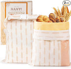 2-Pack Reusable Beeswax Bread Bags for Sourdough & Homemade Bread，Cotton Waxed Bags Keeps Fresh Longer(Amber Wheat)