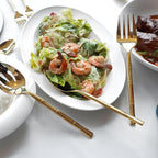 Silverware Serving Set Gold Flatware Set Stainless Steel Bamboo Handle Cutlery Set Mirror Polished 65 Pieces for Home Kitchen Restaurant Hotel Wedding Housewarming Gift Service for 12