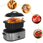Sunvivi 18-Quart Roaster Oven with Self-Basting Lid, Electric Turkey Roaster Oven with Removable Pan and Rack, Stainless Steel, Sliver