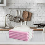 Urban Villa Kitchen Towels 100% Cotton Pack of 6, Highly Absorbent Quick Drying Super Soft Premium Dish Towels for Kitchen with Hanging Loop Hand & Tea Towels - 20x30 Inch, (Pink & White, Striped)