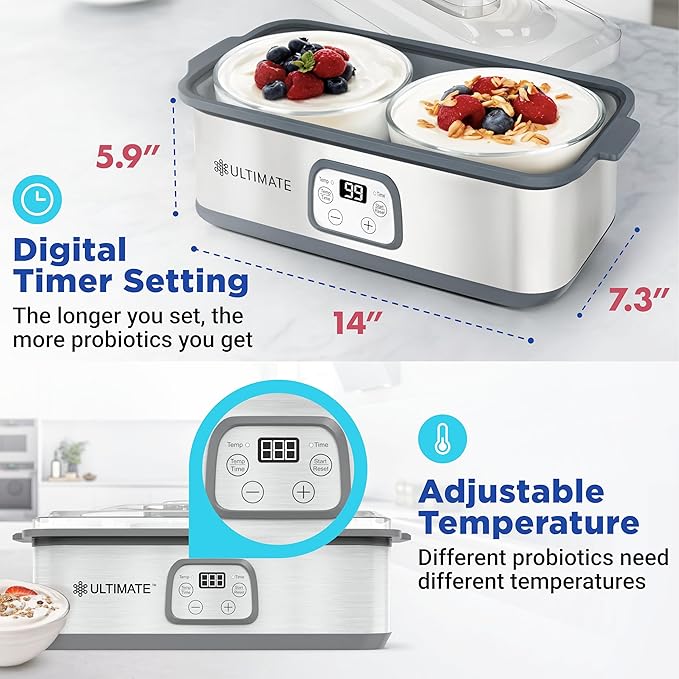 Ultimate Probiotic Yogurt Maker Bundle - Comes with the Ultimate Yogurt Strainer & 8 Extra Jars - Make Trillions of Live Probiotics from Home & Make Greek Yogurt
