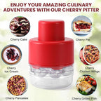 SCHVUBENR 7-IN-1 Large Cherry Pitter Tool - Portable Cherry Corer Pitter with Ergonomic Push Design - Easy to Use for Making Cherry Jam - Pit 7 Cherries at Once, Saving Time & Effort - Red