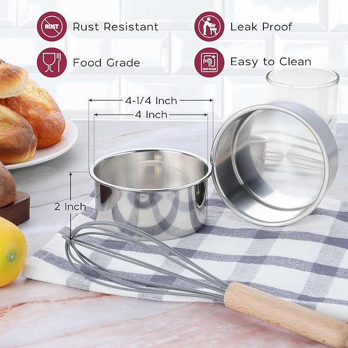 Onader 4 Inch Mini Cake Pan Set of 4, Stainless Steel Round Baking Smash Cake Pan Tin for Birthday Wedding, Small Size & 2 Inch Deep