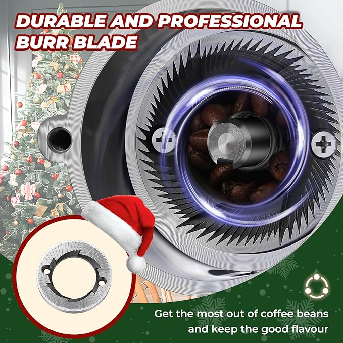 Burr Coffee Grinder Electric Espresso Grinder Commercial & Homeuse Silent Small Coffee Bean Grinder with Hopper Adjustable Grind, With Brush, Spoon, White