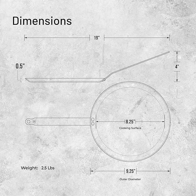 De Buyer MINERAL B Carbon Steel Crepe & Tortilla Pan - 9.5” Diameter, 8.3” Cooking Surface - Ideal for Making & Reheating Crepes, Tortillas & Pancakes - PFAS, PFOA & PFOS Free - Made in France