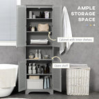 HOMCOM Tall Narrow Bathroom Storage Cabinet with Doors and Shelf Adjustability, Freestanding Linen Cabinet with 2 Cabinets and Countertop, Gray