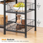 HOOBRO Bakers Rack with Power Outlet and LED Light, 6-Tier Microwave Stand with Wire Baskets, Coffee Bar Station, Kitchen Utility Storage Shelf with 4 Hooks, Rustic Brown and Black BF64UDHB01