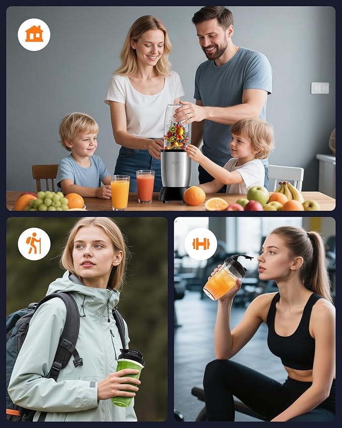 Sangcon 1000W Blender for Smoothies, Blenders for Kitchen, with 24oz/19oz/10oz BPA-Free Cups – Upgraded 8-Blade Personal Blender Set for Ice Crushing, Baby Food, Spice Grinding & More