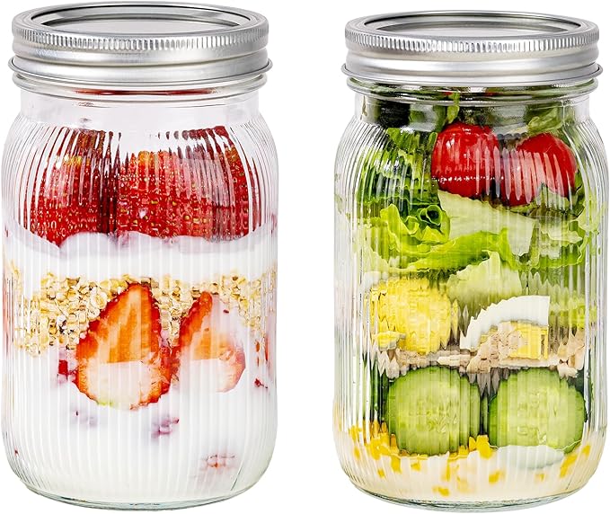 LUODA MirthMood Wide Mouth Mason Jars 32 oz with Lids, Canning Jars with Metal Airtight Lids, Quart Mason Jars for Fermenting, Pickling, Freezing, Preserving, Meal Prep, Jar Décor[2 Pack]