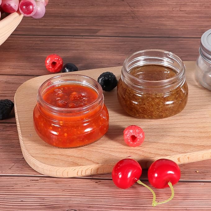 BETROME 4 oz Mason Jars, 24 Pack 120ml Glass Canning Jars with Regular Mouth Lids, Glass Jars Storage Containers for Overnight Oats, Jam, Jelly,Honey, Beans, Spice, Wedding Party Favors, Shower Favors