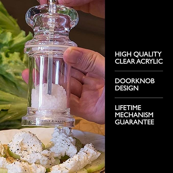 COLE & MASON 505 Salt Grinder - Clear Acrylic Mill Includes Precision Mechanism and Premium Sea Salt